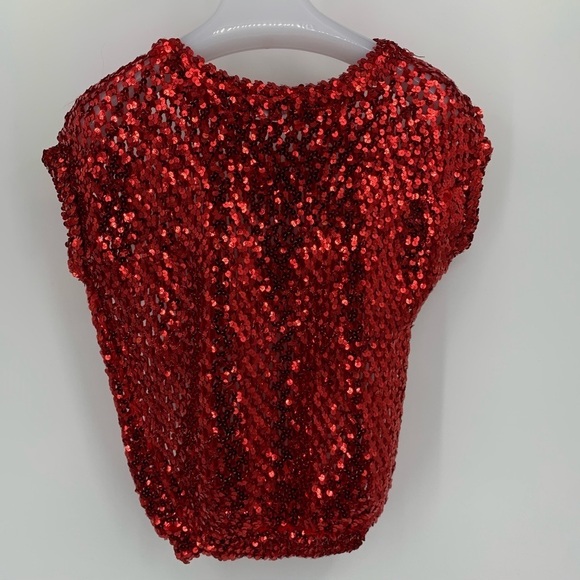 Vintage Sequin Stretch Disco Red‎ Top - Picture 7 of 12